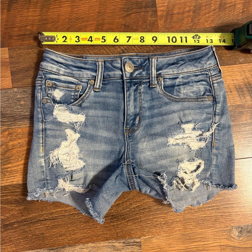 American Eagle Outfitters Light Blue Distressed Stretch Denim Cutoff Shorts